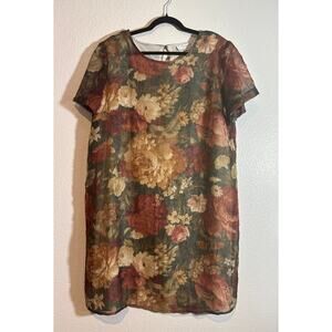 Vintage Size 18 Cottagecore Romantic Crinkled Chiffon Watercolor Floral Dress